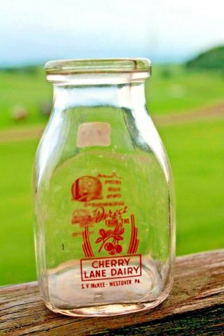 Vintage Half Pint Dairy Milk Bottle,  Cherry Lane Dairy,  Westover,  Pa