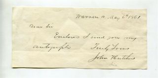 Ohio Congressman John Hutchins 1861 Autograph - On Paper With Pen