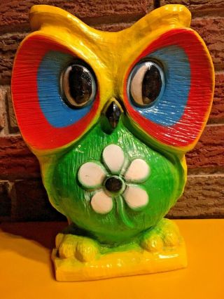 Vintage Retro Large Mid Century Owl Bank Psychedelic Plastic Flower York