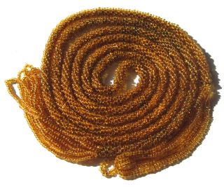 61 1/2 " Flapper Necklace Of Old Tiny Translucent Gold Vintage Glassbds