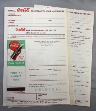 1963 Coca - Cola Match Book Order Form Vintage Advertising