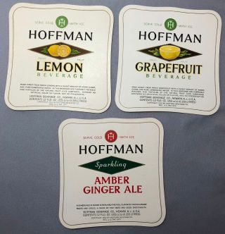 3 1930s Small Hoffman Ginger Ale Grapefruit Lemon Soda Bottle Label Newark Nj