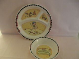 2 Piece Plastic Set Mary Engelbreit Child Divided Plate Cereal Bowl Manners 1997