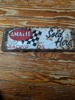 Vintage Amalie Sign Rack Tooper Gasoline,  Gas Station,  Pump Plate Oil Dbl Sided