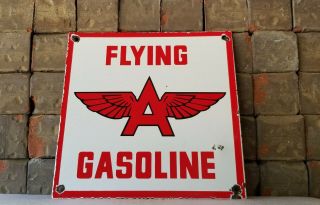 Vintage Flying A Gasoline Porcelain Gas Aviation Service Station Pump Plate Sign