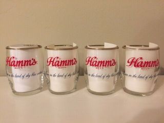 Hamm’s Vintage Set Of 4 Beer Barrel Gold Rimmed Taster Glasses