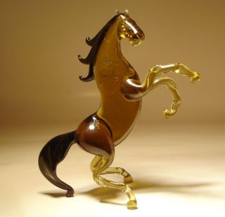 Blown Glass Figurine " Murano " Animal Brown Rearing Horse With Black Main & Tail