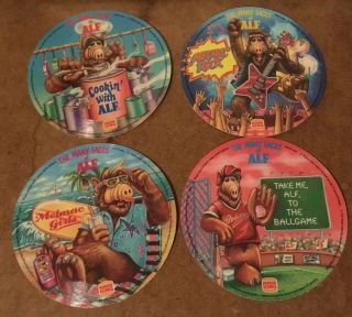 Rare Complete Set 4 Alf Many Faces Of Alf Burger King Novelty Cardboard Records
