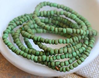Antqiue Monsoon Indo Pacific Apple Green Java Glass Beads Nagaland Long Strand