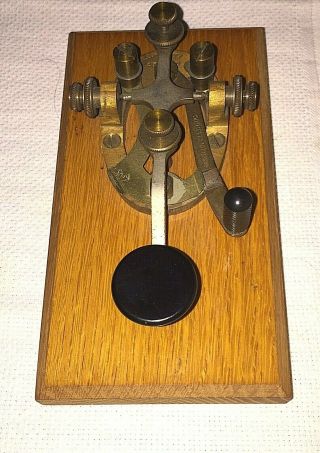 Early Telegraph Key AT&T Type 1A Western Electric Brass & Steel on Wood Base 7