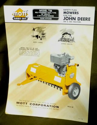 Vintage Brochure Sheet Mott Hammer Knife For The John Deere 300 & 400 Tractors