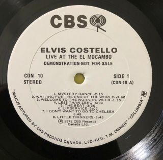 Elvis Costello Live At The El Mocambo Vinyl LP RADIO DEMO PROMO 1978 EX/EX 4