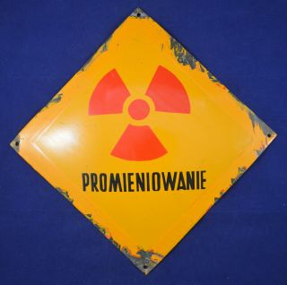 Antique Vintage Polish Danger Enamel Porcelain Sign Radiation Industrial Rare