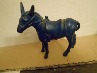 Vintage Cast Iron Blue Donkey Penny Bank