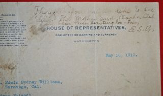 1912 Letter Signed by E.  A.  Hayes,  U.  S.  Representative of CA - CA Redwood Park 2