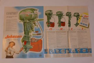 Vintage 1952 Johnson Sea - Horse Outboard Engines Brochure/fold Out Color Poster