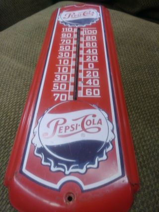 Vintage Pepsi Cola Metal Advertising Thermometer.  100.