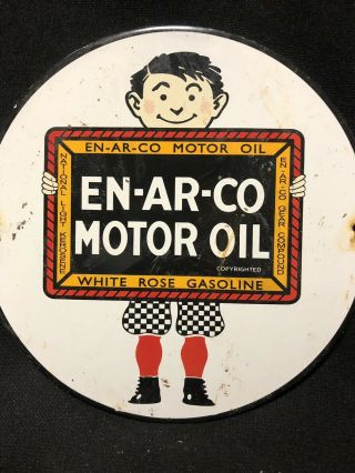 En - Ar - Co White Rose Gasoline Porcelain Sign Vintage Lubster Plate