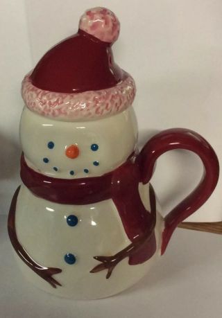 Starbucks 2006 Holiday Snowman Tea Coffee Mug/cup With Lid 7 " Tall - Euc