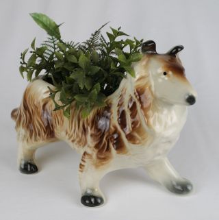 Vintage Ceramic Sable Collie Dog Planter Vase Lassie Type Figurine - No Markings