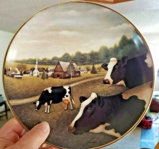 Lowell Herrero Cows Plate Grazing In The Grass American Folk Art