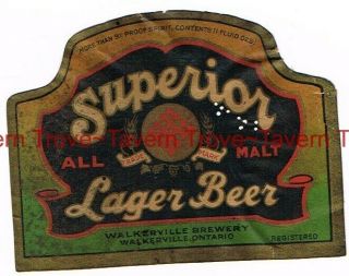1930s Canada Walkerville Ontario Superior Lager Beer Label Tavern Trove