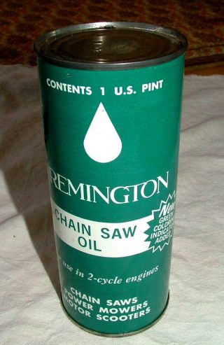 Vtg 1977 Remington Chain Saw Oil Pint Tin Can Full Park Forrest Il Green Sae 30