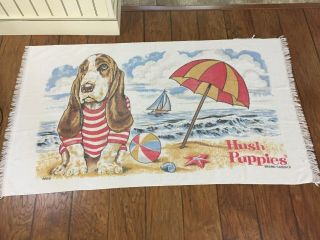 Vtg Hush Puppies Beach Towel 31” X 56” Seashore Sand Basset Hound Dog Rare