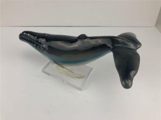 Vintage Ceramic Hand Painted Humpback Whale Figurine On Stand