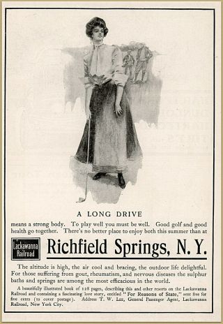 1903 D Lackawanna Railroad Woman Golf Course Richfield Springs Resort Ad
