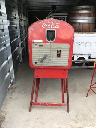 Coke Cola Vendolator Model 27 W/ Pipe Stand W/crate Of Bottles: To Restore/parts