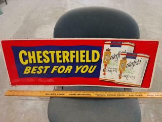 1950s Vintage Chesterfield Cigarettes Embossed Tin Litho Sign - 12x34 -