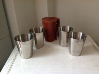 4 Stacking Hunting Stirrup Cups In Leather Case