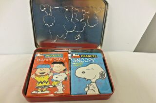 2003 United Features Peanuts Snoopy Playing Cards - 2 Deck In Tin - Hoyle