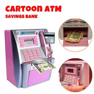 Electronic Atm Cash Coin Money Piggy Bank Can Safe Saving Box Kids Girl Toy Pink