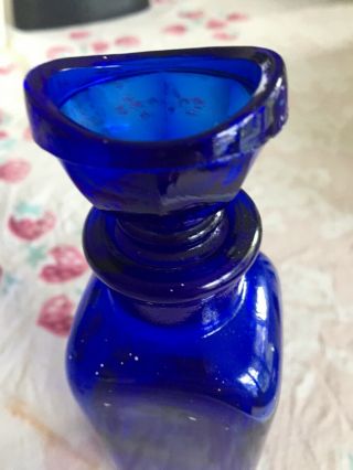 Vintage Cobalt Blue Glass Bottle With Eye Wash Cup 7 