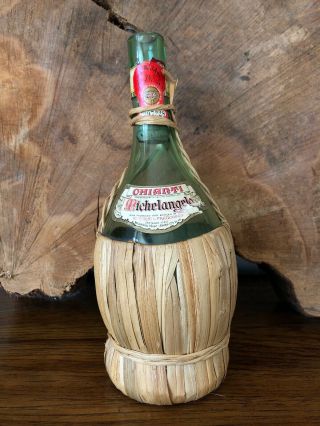Vintage Italian Michelangelo Chianti Wine Bottle In Wicker,  Empty