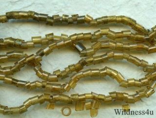 Whimsy Antique Gold Topaz Amber Glass Gooseberry Hollow Bugle Beads Whimsical