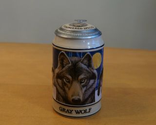 Budweiser Endangered Species " Gray Wolf " Beer Stein