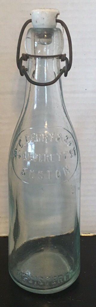 Antique C.  Berry & Co.  H.  Swartz Blob Top Beer Bottle W Porcelain Stopper Boston
