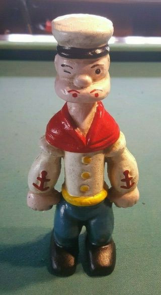 Vintage Cast Iron 8.  5 " Popeye The Sailor Man Penny Coin Bank