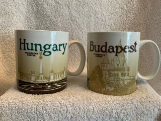 Starbucks Collector Series Mugs Pair 16 Oz Budapest & Hungary - Discontinued