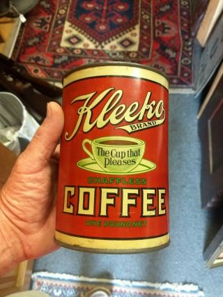 Very Rare Antique Tin Can Kleeko Brand Chaffless Coffee 1lb Pittsburgh Pa