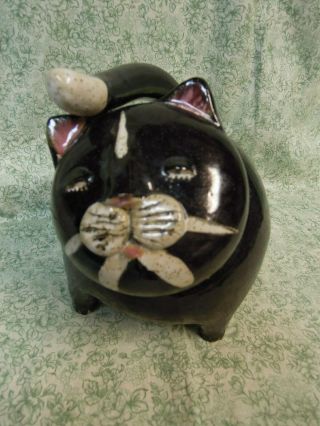Lc - 922 Piggy Bank - Black Cat ; Ceramic Pottery Made In Sodus Point,  Ny