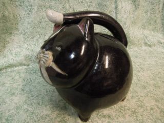 LC - 922 PIGGY BANK - Black CAT ; ceramic pottery made in Sodus Point,  NY 2