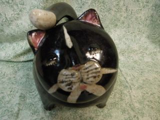 LC - 922 PIGGY BANK - Black CAT ; ceramic pottery made in Sodus Point,  NY 5