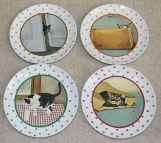 Vintage 1984 Lowell Herrero Ceramic Cat 8 " Accent Plates Set Of 4 Vandor Japan