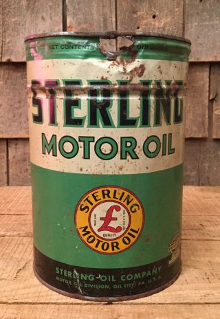 Vintage Rustic Sterling Motor Oil 5 Qt Can Bucket Gas Service Station Sign
