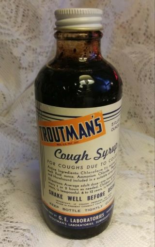 Vintage 1950s General Store Troutman ' s Cough Syrup RARE Medicine Cabinet Item 2