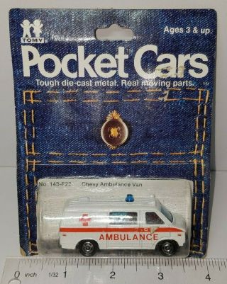 Vintage 1977 1/78 Tomy Pocket Cars Chevrolet Ambulance Van No.  143 - F22